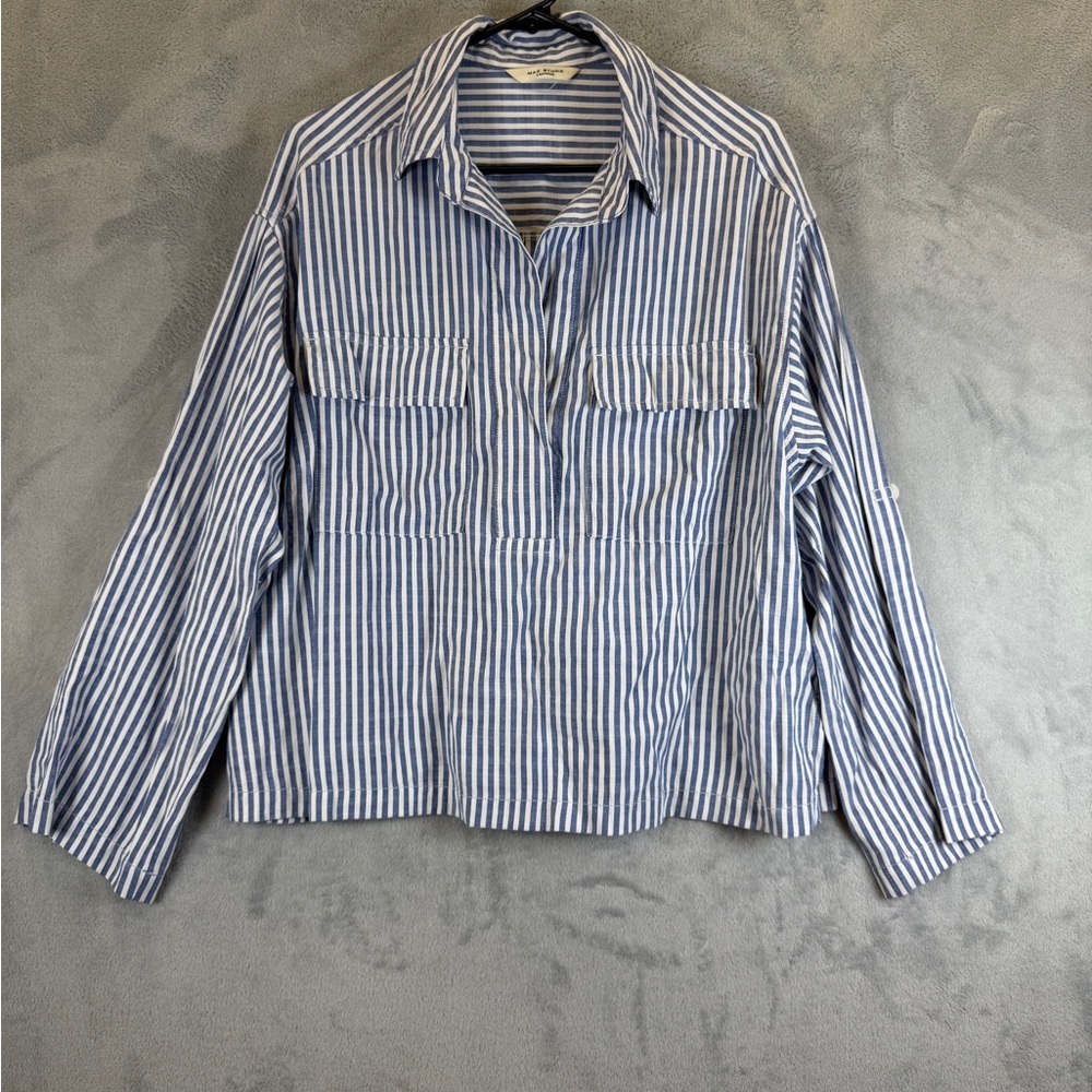 Max Studio Blue Striped Casual Shirt Collared Size XL Beach Coastal Lightweight